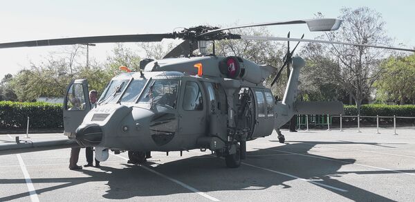 The USAF HH-60W Combat Rescue Helicopter on display at AFA Winter 2020 on 27 February 2020 in Orlando, Florida. A judge has ruled against the USAF in a bid protest over the service's intent to sole-source a USD980 million ID/IQ contract to Sikorsky for HH-60W upgrades. (Janes/Pat Host)