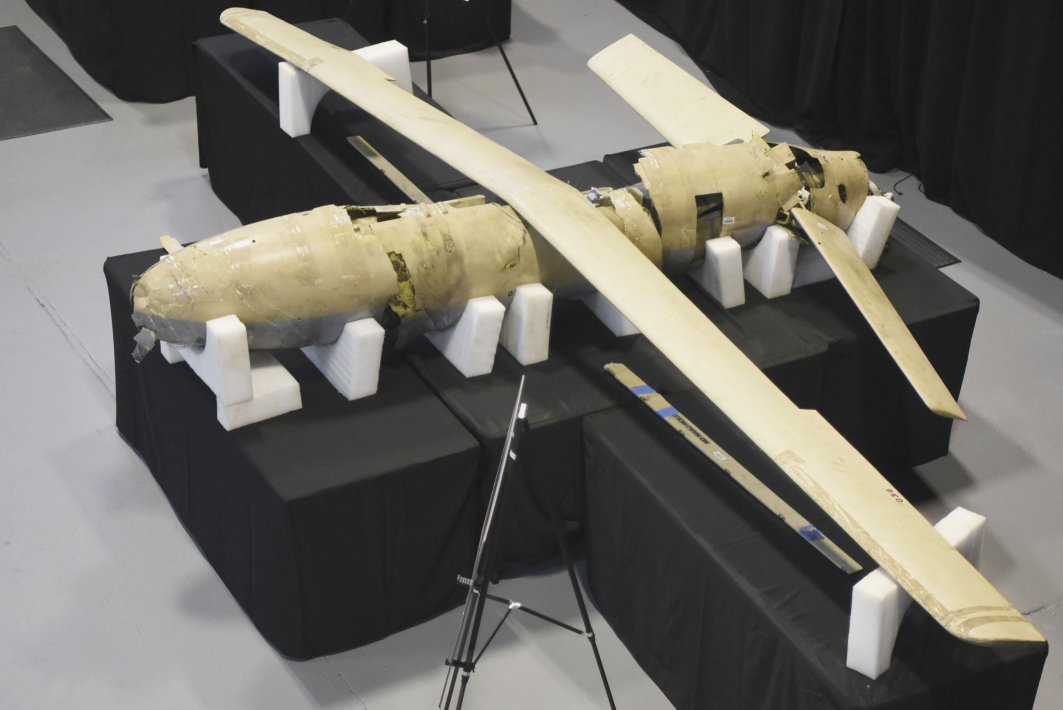 A UAV identified as an Iranian Shahed-123 was unveiled as a new addition to the Iranian Materiel Display at Joint Base Anacostia-Bolling on 26 November 2018. CNN reported that the UAV was launched from Iran’s Zabol airfield and recovered by US-led coalition forces after it crashed in Afghanistan in October 2016. (Lisa Ferdinando / Defense Media Activity)