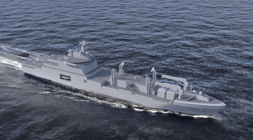 The new FLOTLOG support vessels will be based on the Italian Navy’s Vulcano-class design, but modified to meet the French Navy’s requirement for support of a carrier-based task group. (Chantiers de l’Atlantique)