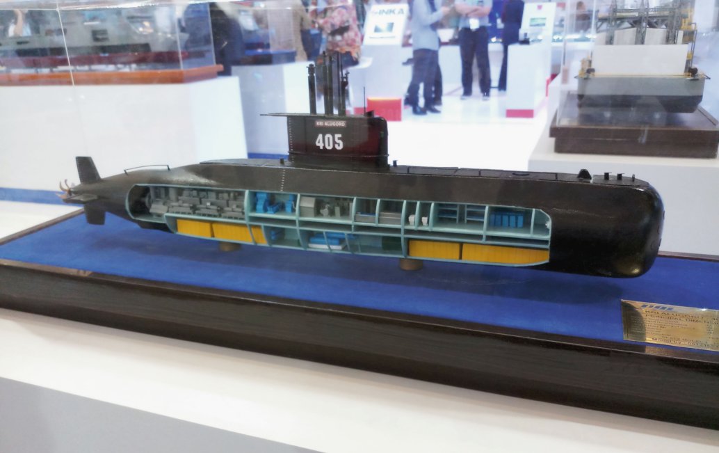 A cross-sectional model of an Indonesian Type 209/1400 submarine on display at Indo Defence 2018. (IHS Markit/Ridzwan Rahmat)