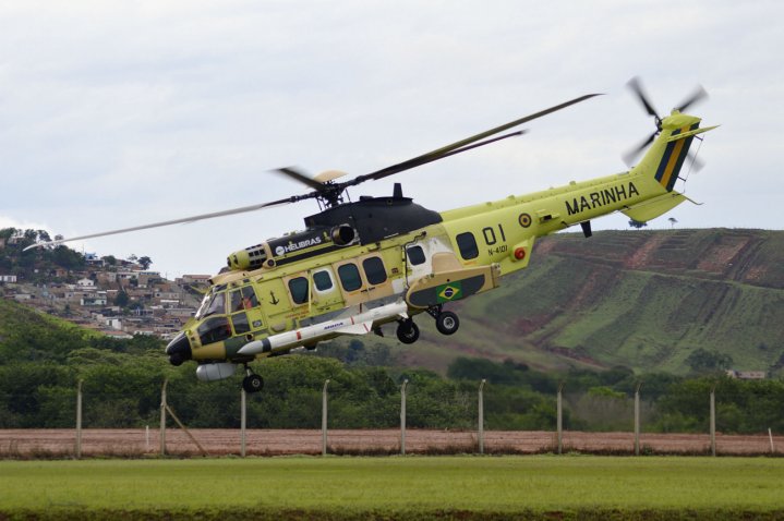 Helibras in 2016 conducted the initial flight for the first armed H225M helicopter to be delivered to the Brazilian Navy. (Helibras)