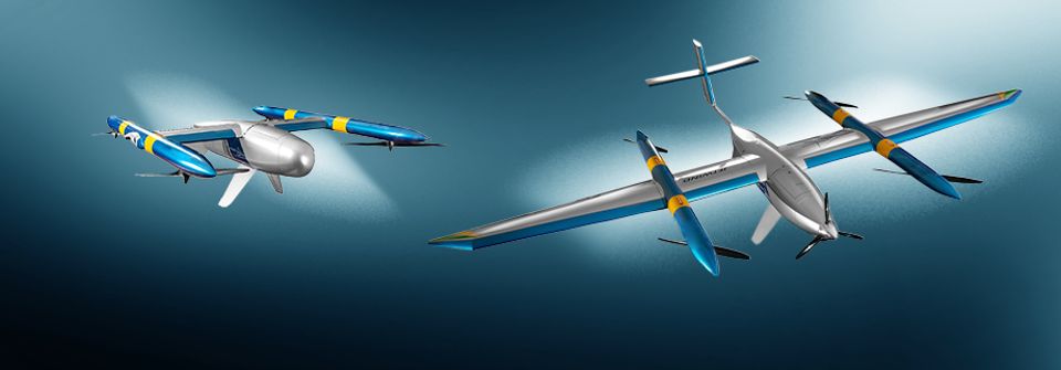 Artist's illustration of Jetwind Brasil Services and Technologies' 3-in-1 quadcopter UAV. The rotors pointing downward protect the rotors from light weather conditions. (Jetwind)