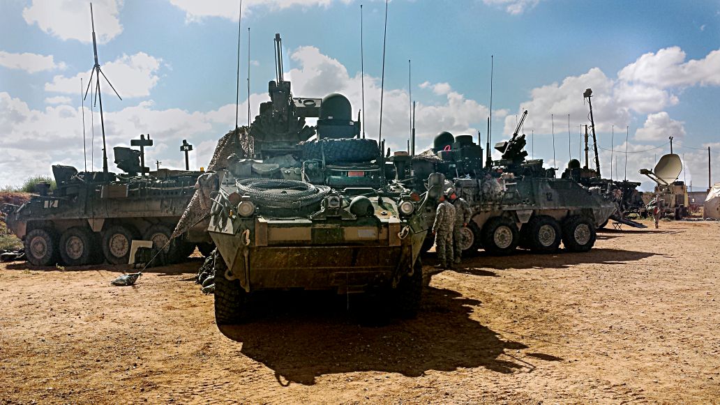 Soldiers from 1st Stryker Brigade Combat Team, 1st Armored Division, operate Stryker vehicles equipped with WIN-T Increment 2 (WIN-T Inc 2) networked systems in 2014 at Fort Bliss, Texas. The service is now moving away from WIN-T and eyeing an ITN design decision in FY 2020. (US Army)