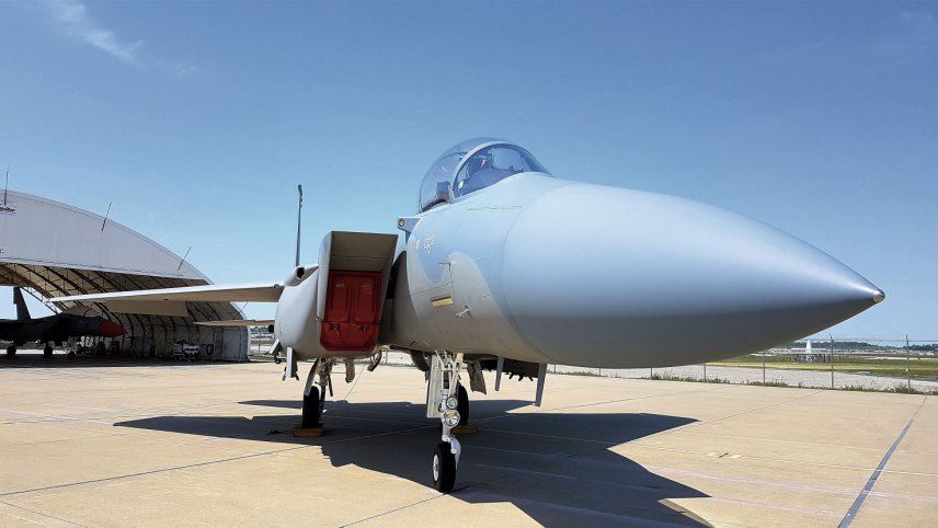 An F-15SA Advanced Eagle seen at Boeing’s St Louis production facility in Missouri. The F-15EX is based on the same Advanced Eagle concept as the F-15SA, albeit with some US-specific enhancements. (IHS Markit/Gareth Jennings )