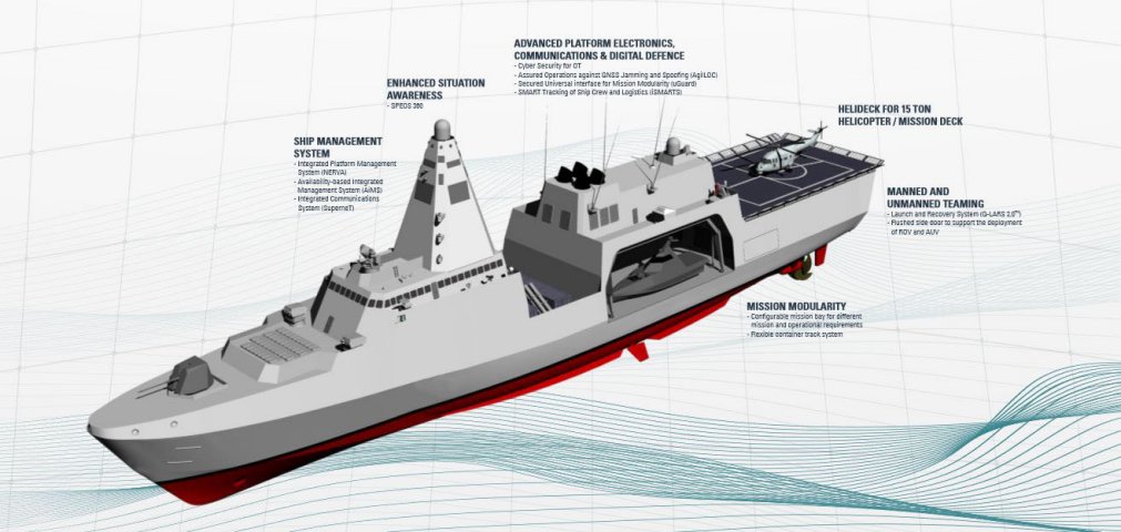 A graphic of the Vanguard 130 on display at ST Engineering’s podium during IMDEX 2019. (ST Engineering)