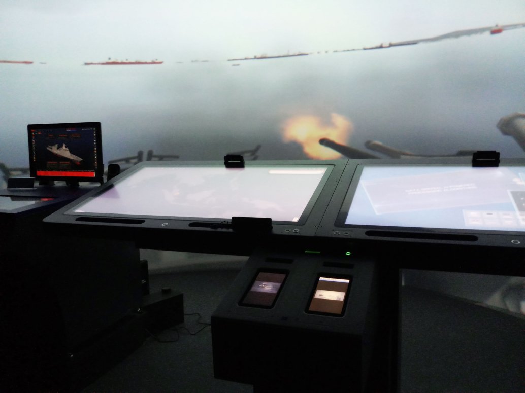 A scaled-down mock-up of ST Engineering’s integrated naval ship simulator at IMDEX 2019. (IHS Markit/Ridzwan Rahmat)
