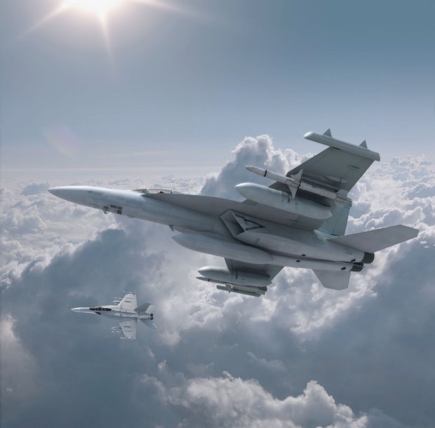 Artist’s render of EA-18G Growler aircraft equipped with Next Generation Jammer pods. (Raytheon)