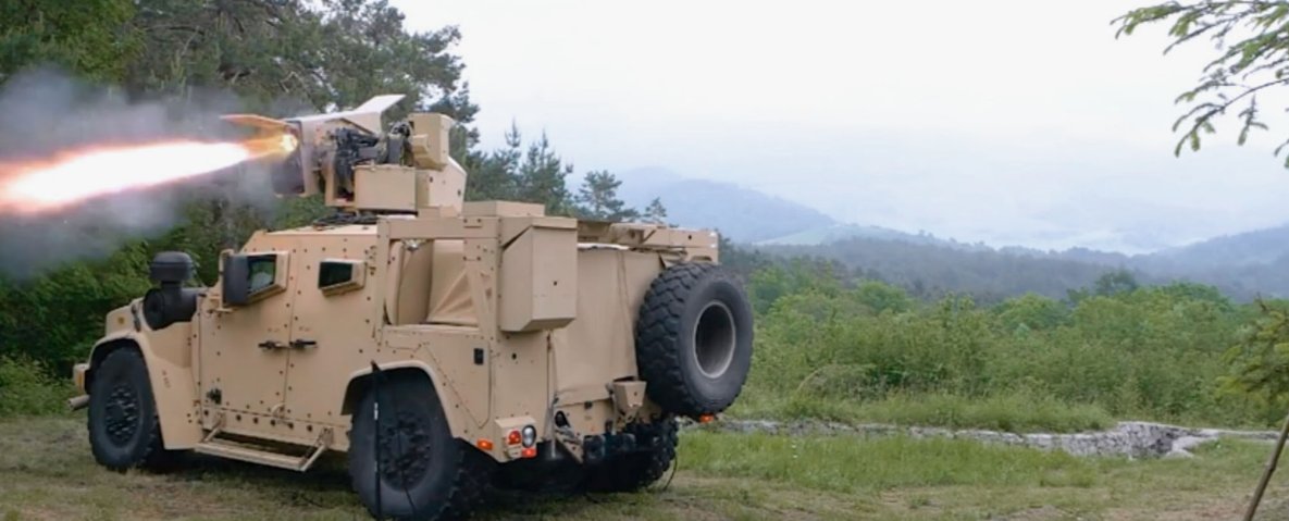 A Spike LR is launched from an Oshkosh 4×4 Joint Light Tactical Vehicle during the 16th Spike Users Club Meeting in Slovenia from 4–6 June. (Rafael Advanced Defense Systems)