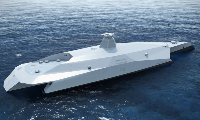 A CGI rendering of the Dreadnought 2050 concept warship produced under MoD sponsorship in 2013. The Intelligent Warship competition is aimed at identifying and maturing technologies – automation, autonomous functions, AI-enabled decision aids, and alternative human-machine interfaces – for warships in the post-2040 time frame.   (MoD)