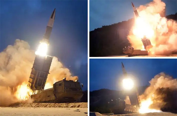 The two missiles test-fired by North Korea on 10 August flew about 400 km and reached an altitude of about 48 km before falling into the East Sea, according to South Korea’s JCS. (KCNA)