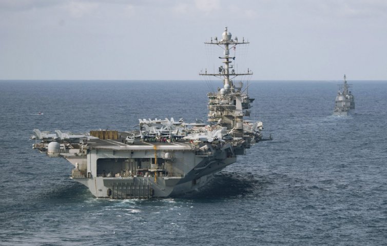 The US Navy Nimitz-class aircraft carrier USS Harry S Truman and elements of its carrier strike group (CSG) are pictured during the CSG’s recent COMPTUEX. COMPTUEX processes have helped the US Second Fleet achieve FOC by building force generation capacity. (US Navy)