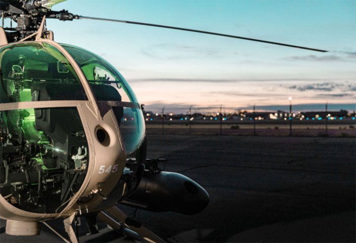 One of six MDHI MD 530F light attack helicopters for Kenya seen at the manufacturer's facility in Mesa, Arizona, ahead of delivery. (MDHI)