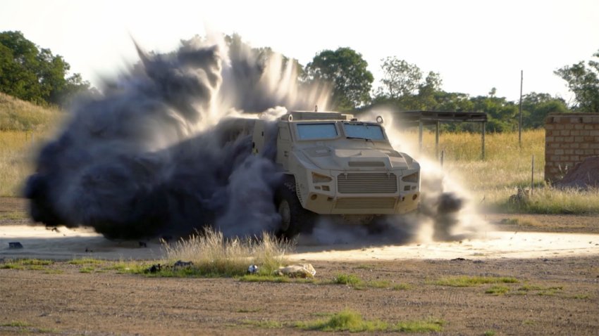 The Paramount Group Mbombe 4 undergoing blast testing at CSIR facilities in South Africa. (Paramount Group)