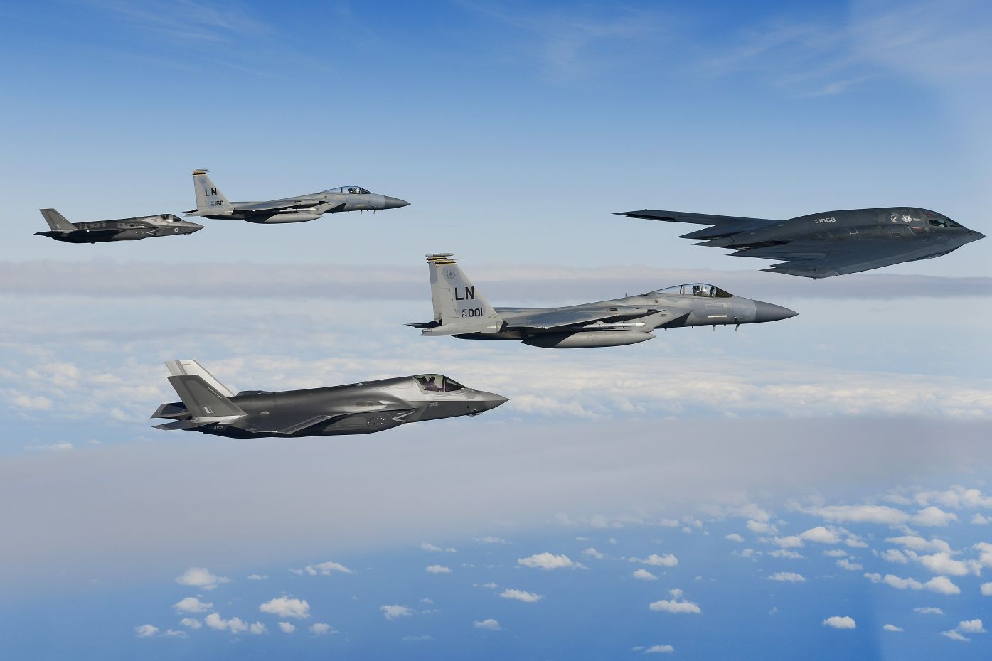 USAF B-2s Form Strike Packages With F-15Cs And RAF F-35s