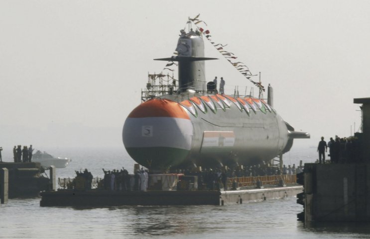 Khanderi
        , seen here during its launch ceremony in 2017.
       (Government of India)