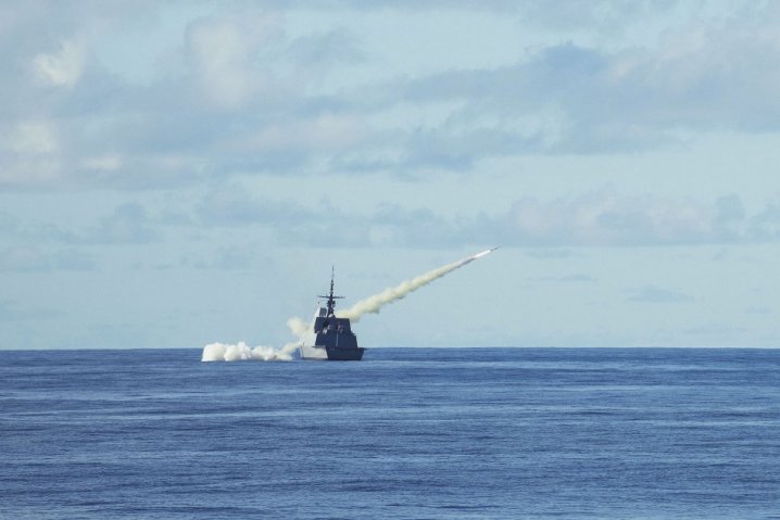 
        The Republic of Singapore Navy (RSN) frigate RSS
        Intrepid
        firing a Harpoon anti-ship missile in the waters off Guam during Exercise ‘Pacific Griffin’ 2019.
       (Singapore Ministry of Defence)