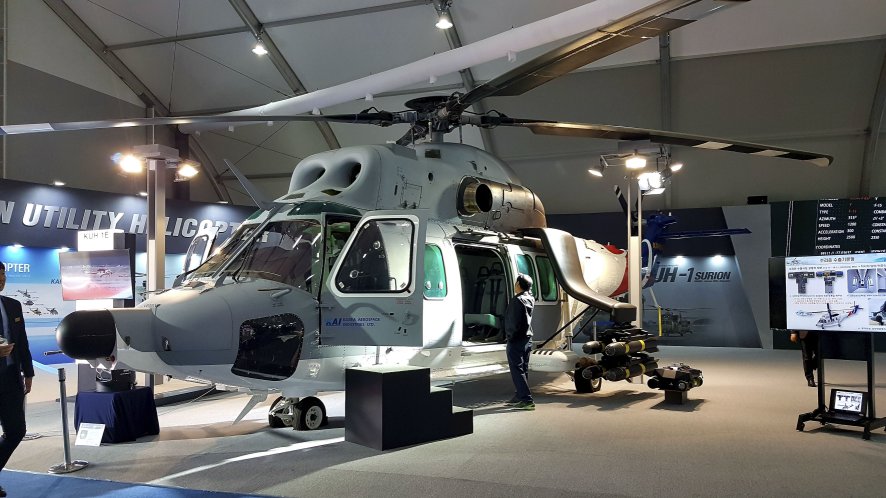 The prototype Surion 1E utility helicopter for the international export market was exhibited at ADEX 2019. (IHS Markit/Gareth Jennings)