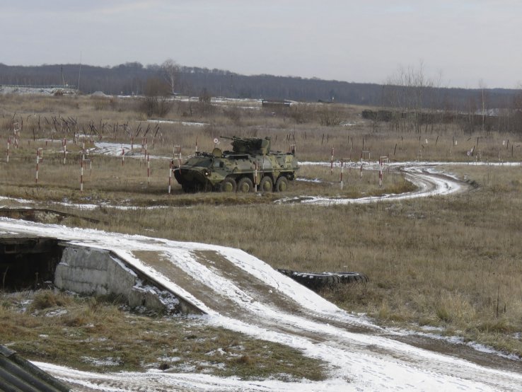 A BTR-4E equipped with the Limpid Armor vehicle modernisation kit navigates a series of obstacles and a marked route using only the input provided by the system’s sensors. (Jane’s/Sam Cranny-Evans)
