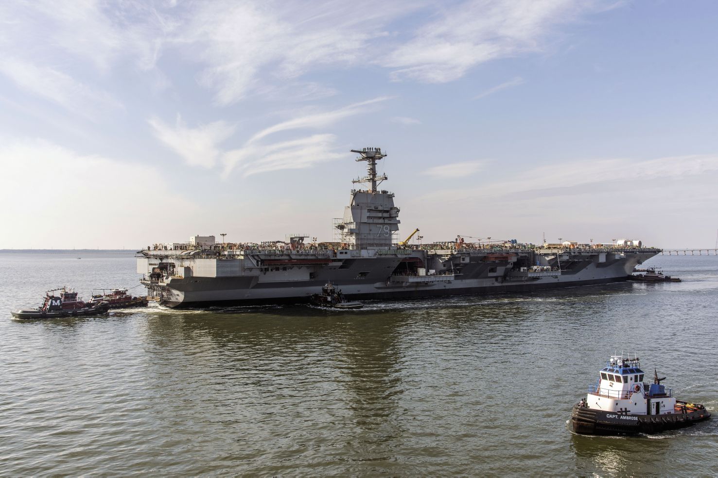 
        Huntington Ingalls Industries’ Newport News Shipbuilding launched aircraft carrier 
        John F. Kennedy
         on 16 December, moving it to another pier for further work.
       (Huntington Ingalls Industries)