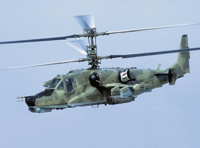 A production Kamov Ka-50 Chernaya Akula ‘Black Shark’. The coaxial rotors are spaced further apart than the rotors on the SB>1 because the Ka-50 does not prioritise speed. (Russian Helicopters)