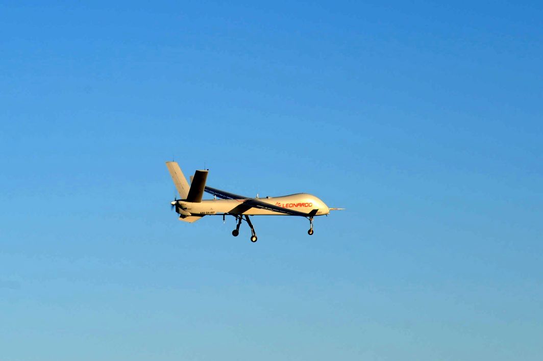 The Falco Xplorer MALE UAV made its maiden flight on 15 January. (Leonardo)