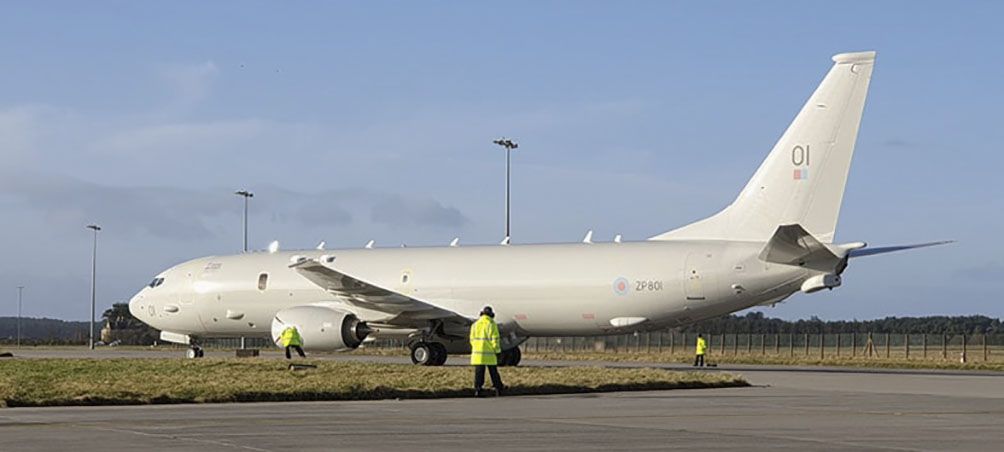 The first of nine Boeing P-8A Poseidon MMA aircraft for the UK landed at RAF Kinloss in Scotland on 4 February. (Crown Copyright)