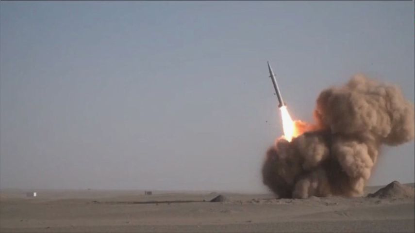 A still photo from Iranian television footage of a Raad-500 being tested. (IRIN)
