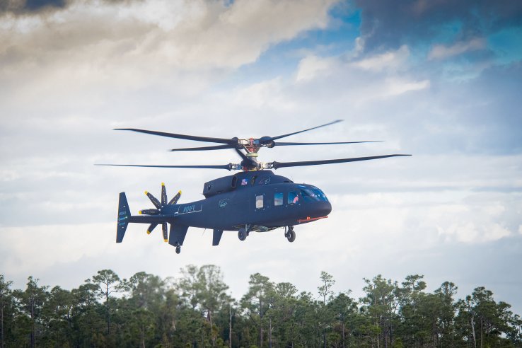 Along with the Bell V-280 Valor, the SB>1 Defiant (pictured) is one of two flying demonstrators for the Future Long-Range Assault Aircraft (FLRAA) element of the US Army’s FVL programme. (Sikorsky-Boeing)