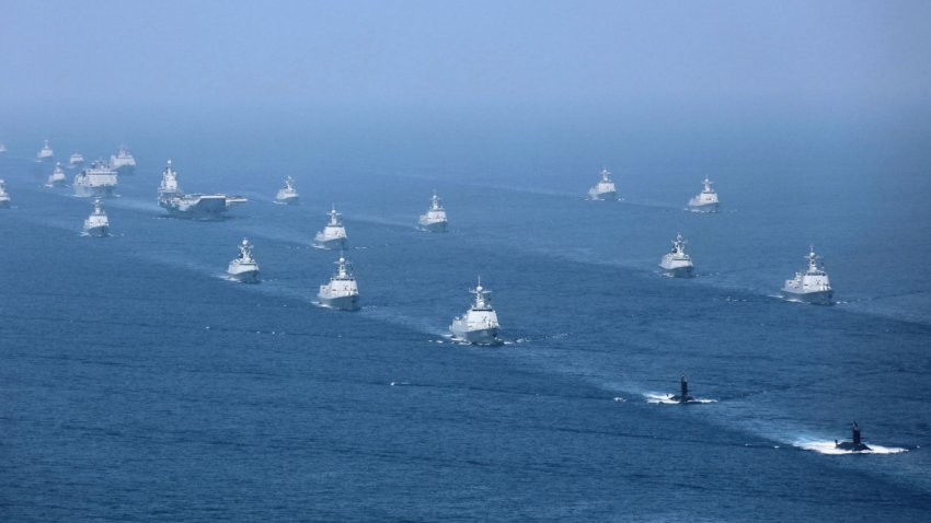 Some of almost 50 ships assembled for a PLAN fleet review held in April 2018. (Via Xinhua News Agency)