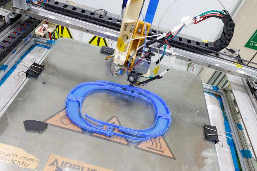 A 3D printer at an Airbus site in Spain makes frames for protective face shields (Airbus/Pablo Cabellos)