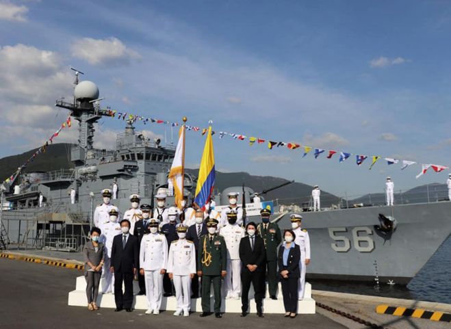 
        ARC
        Almirante Tono
        , a Po Hang-class corvette that was formerly in service with South Korea, seen here at its handover ceremony.
       (Armada de Colombia via Facebook)