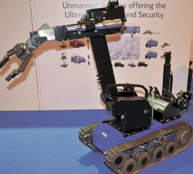 The Telerob Explosive Ordnance Disposal and observation robot (tEODor) is a remote-controlled bomb disposal system. (Janes/Patrick Allen)