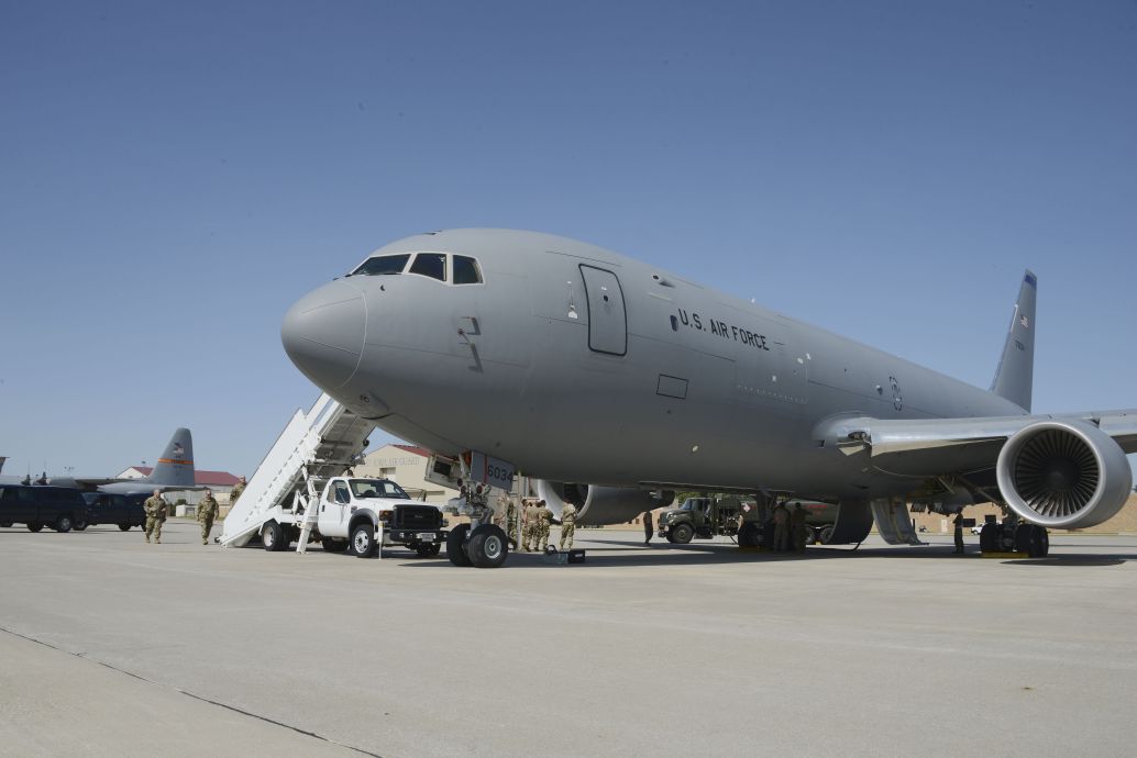 A KC-46A from the New Hampshire Air National Guard’s 157th Air Refueling Wing arrives at the Sioux City, Iowa, Air National Guard on 13 September 2020. The USAF has reduced the number of KC-46A Category 1 deficiencies, the most critical ones, from six to four. (US Air National Guard)